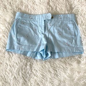 J Crew size 2 light blue shorts with swans